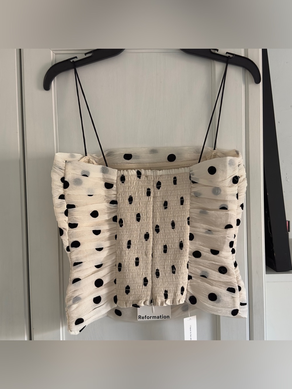 Reformation Amber Top in Cream and Black Dot Size 0 - Picture 6 of 7